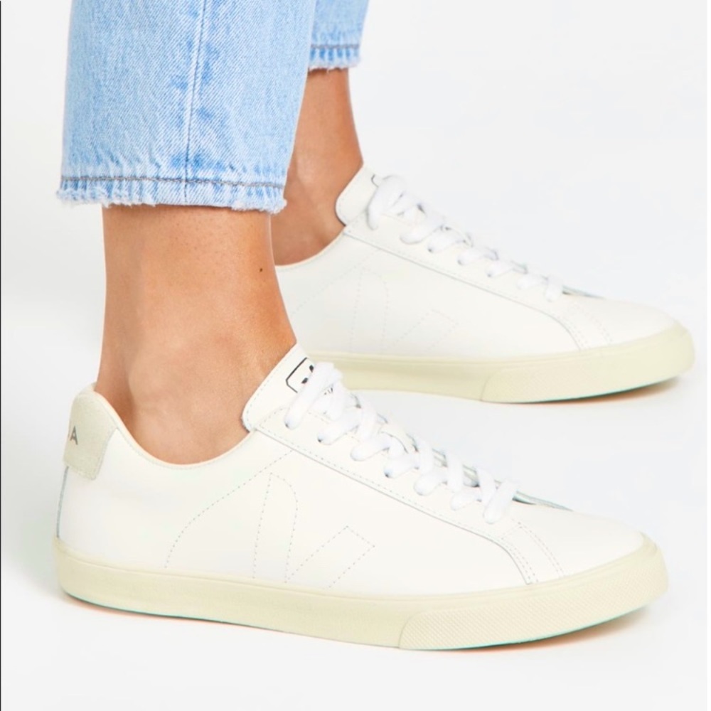 Veja Esplar all white leather and suede lace up sneakers 39 8